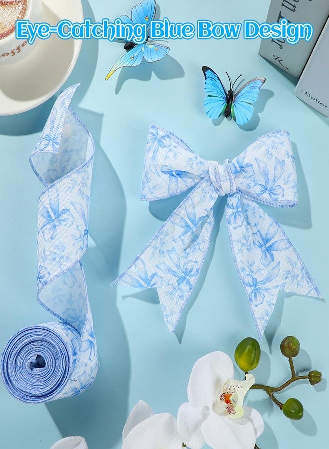 EORTA 10 Yard Flower Wired Edge Ribbon 2-1/2 inch with Bowknot, Bendable Craft Ribbon for Gift Bows, Floral Arrangements, Wreaths, Wedding Decor, Blue - Image 5